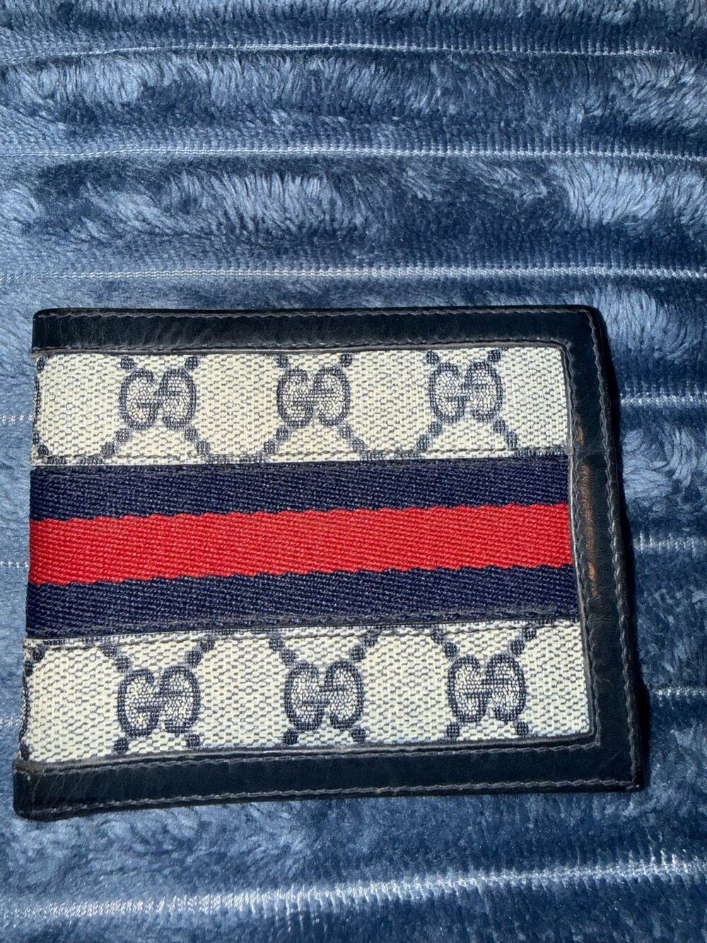 Vintage Gucci Accessory Collection Blue GG Supreme Web Bifold Men's Wallet